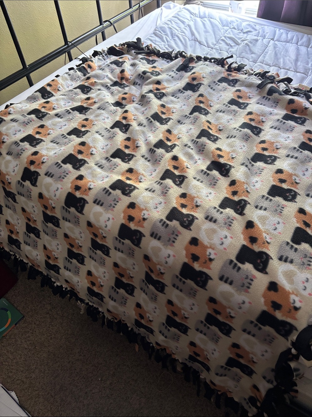 Cozy Cat Print Fleece Throw Blanket - Cream, Black & Tan